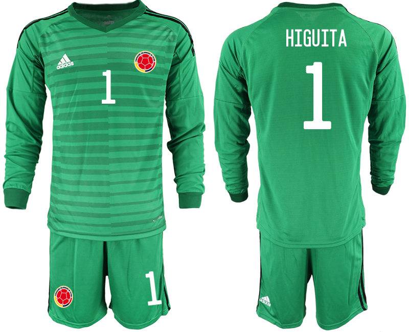Men 2020-2021 Season National team Colombia goalkeeper Long sleeve green #1 Soccer Jersey5->colombia jersey->Soccer Country Jersey